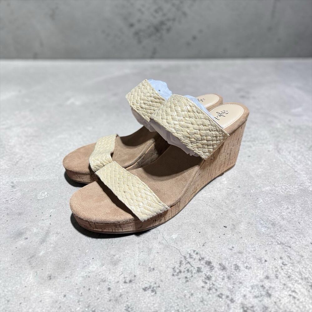 Style & Co Women's Daliaa Slip On Woven Wedge Sandals in a natural beige color 9
